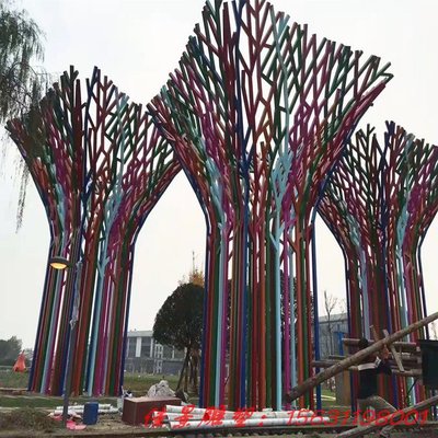 廣場不銹鋼鏤空樹造型雕塑 不銹鋼金屬廊架雕塑